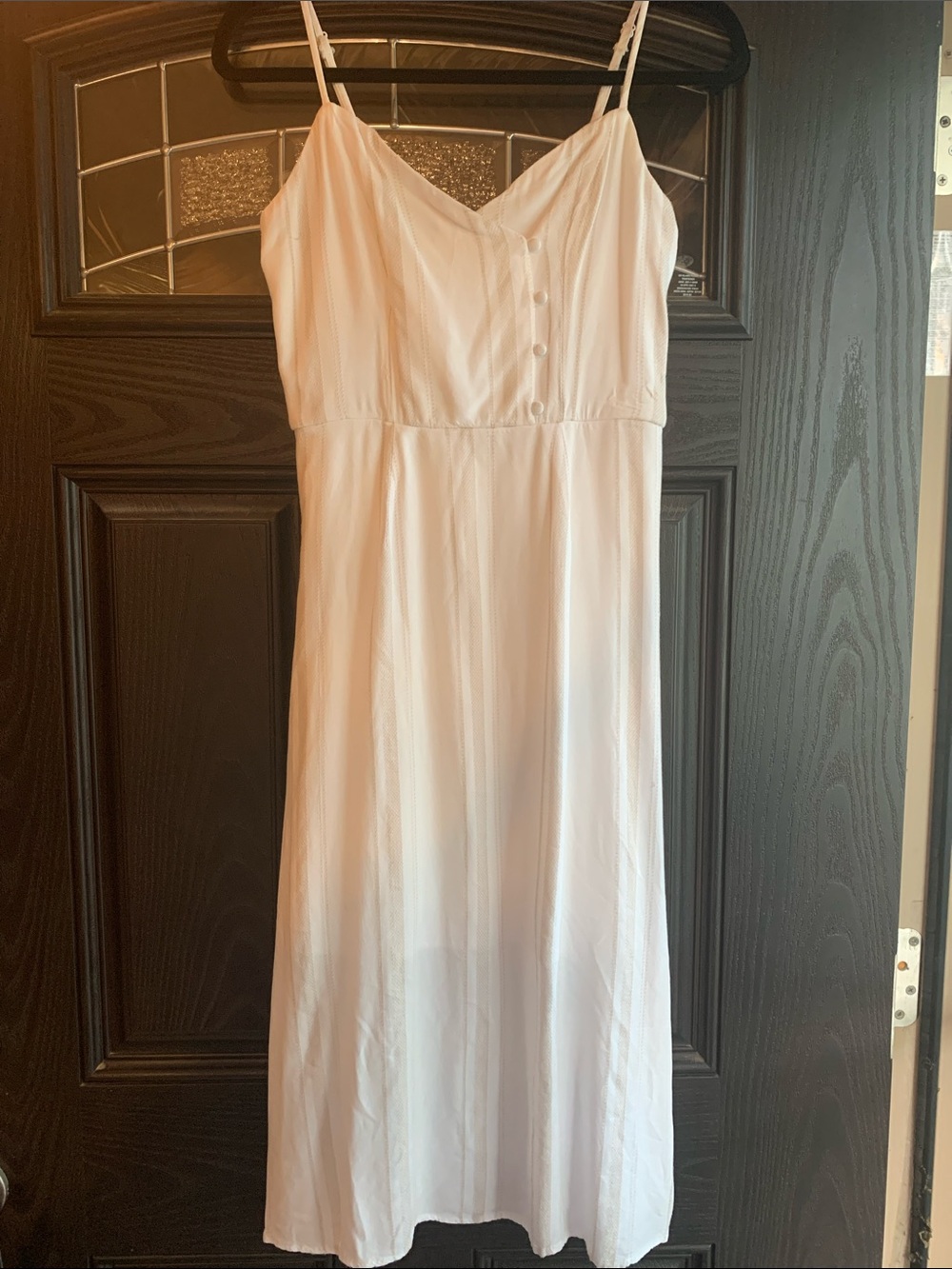 Classic White Slip Dress with Tan Woven Stripes